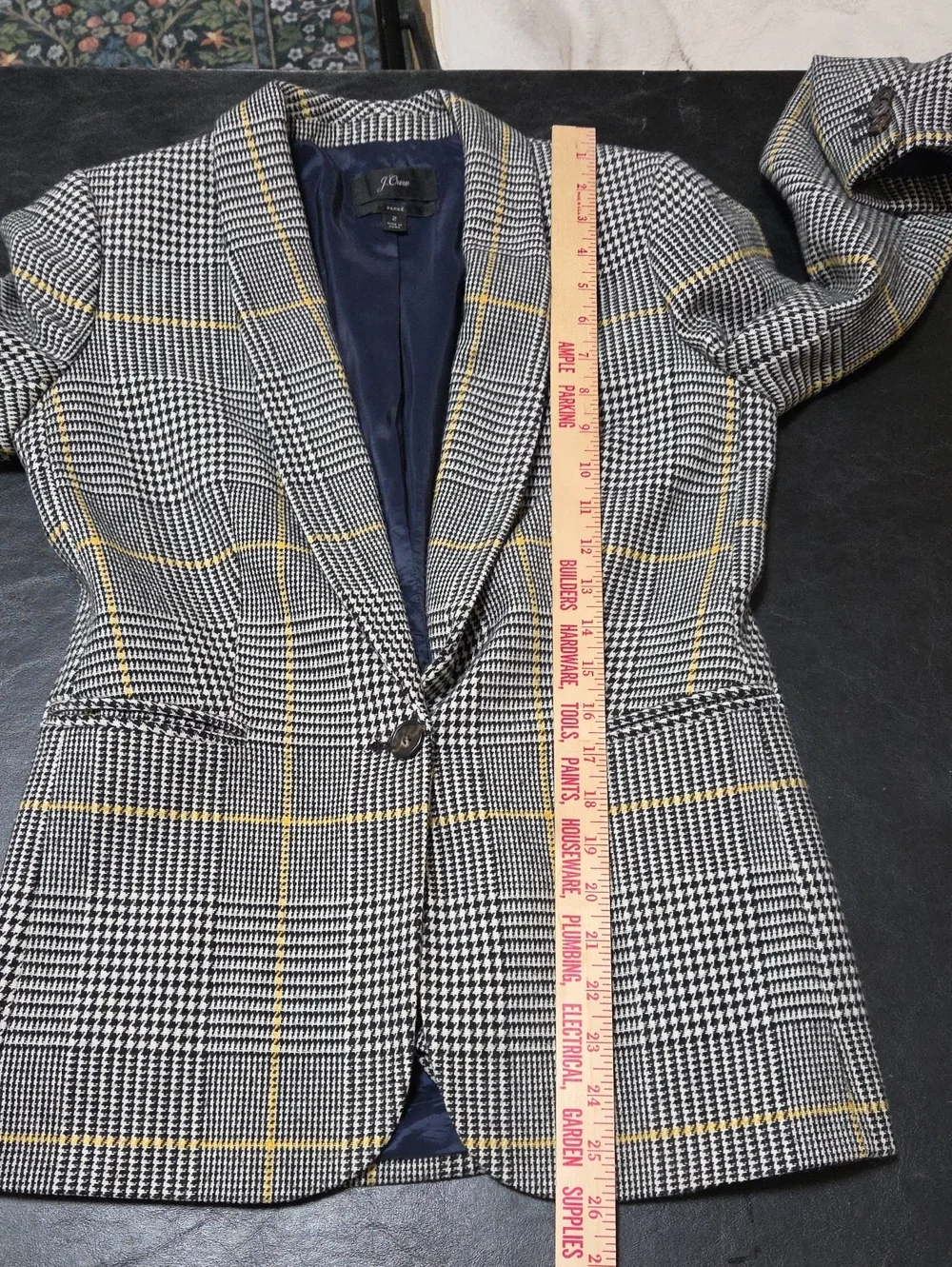 J.Crew Parke Blazer Size 2 Glen Plaid Wool Blend Houndstooth Jacket Yellow Black